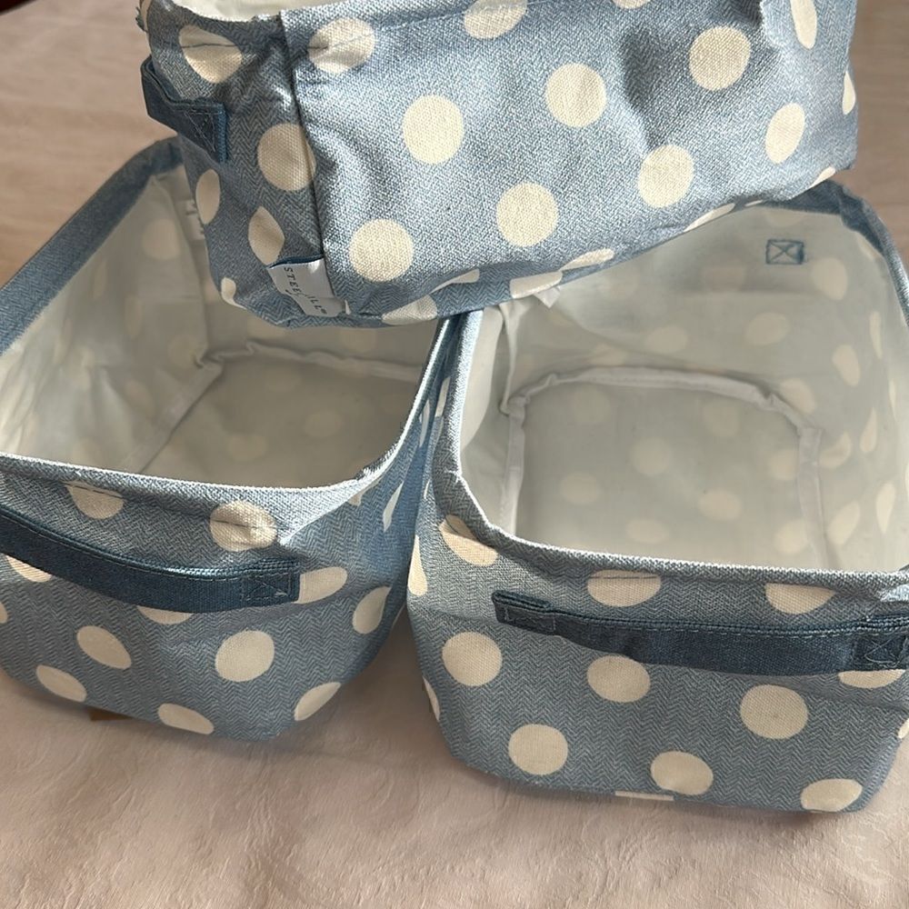 Steel Mill & Co. Storage Bin Set Of 3 Blue White Polka Dot Collapsible